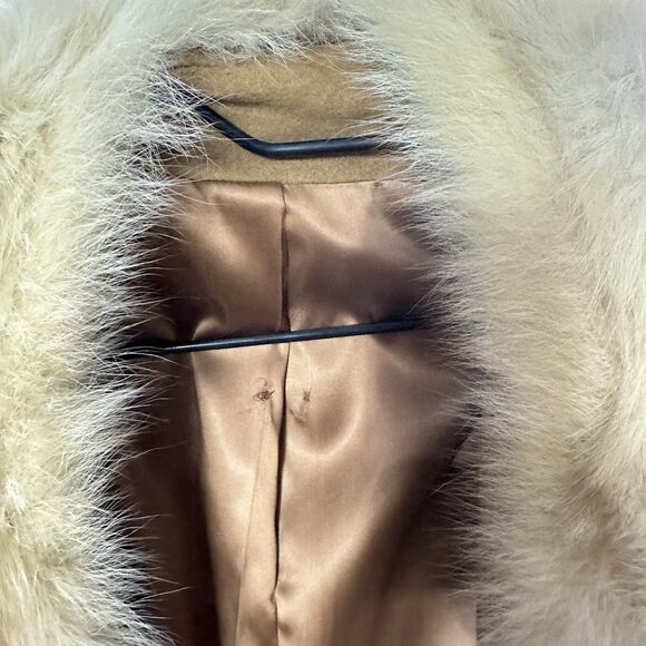 Vintage Regency Cashmere Coat Women Medium 70s Glam Fashion Fox Fur Long Brown - Picture 13 of 14